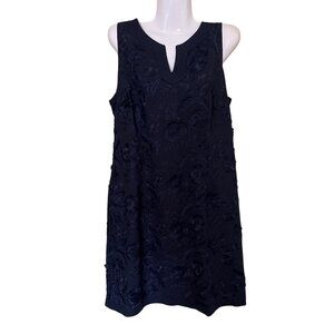 Talbots Petites Dress 12P Navy Floral Textured Sleeveless Shift  12p